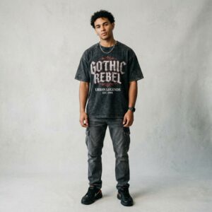 AURALNA Gothic Rebel Acid Wash Tee