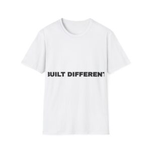 Auralna Built Different front typography design on a t-shirt mockup